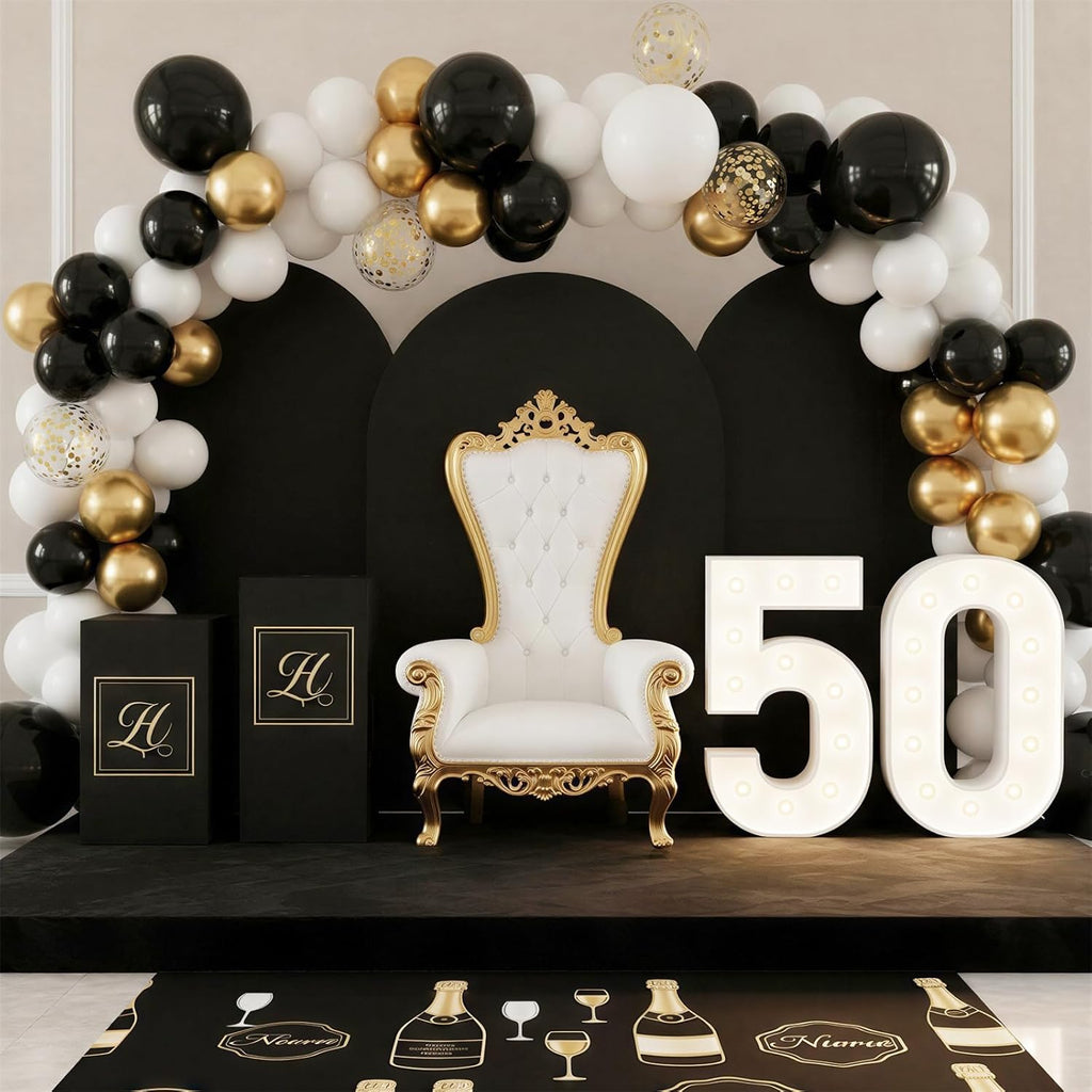 RUBFAC Black and Gold Balloons - 130pcs Graduation Decorations | Metallic Confetti Arch Kit for Parties