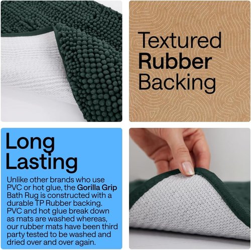 GORILLA GRIP Bath Rug Mat - Thick Soft Absorbent Chenille | Quick Dry Microfiber, 30x20, Hunter Green