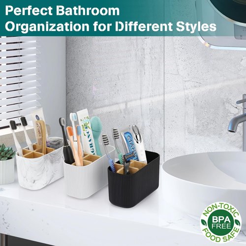 GFWARE Bamboo Toothbrush Holder - Stylish Organizer for Electric & Kids Toothbrushes | White