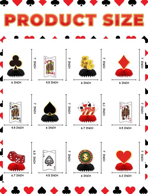 Adeyoo 12Pcs Casino Theme Party Decorations, Casino Centerpieces for Tables 3D Red Black Honeycomb Centerpieces Topper Poker for Las Vegas Themed Birthday Game Night Casino Poker Party Supplies