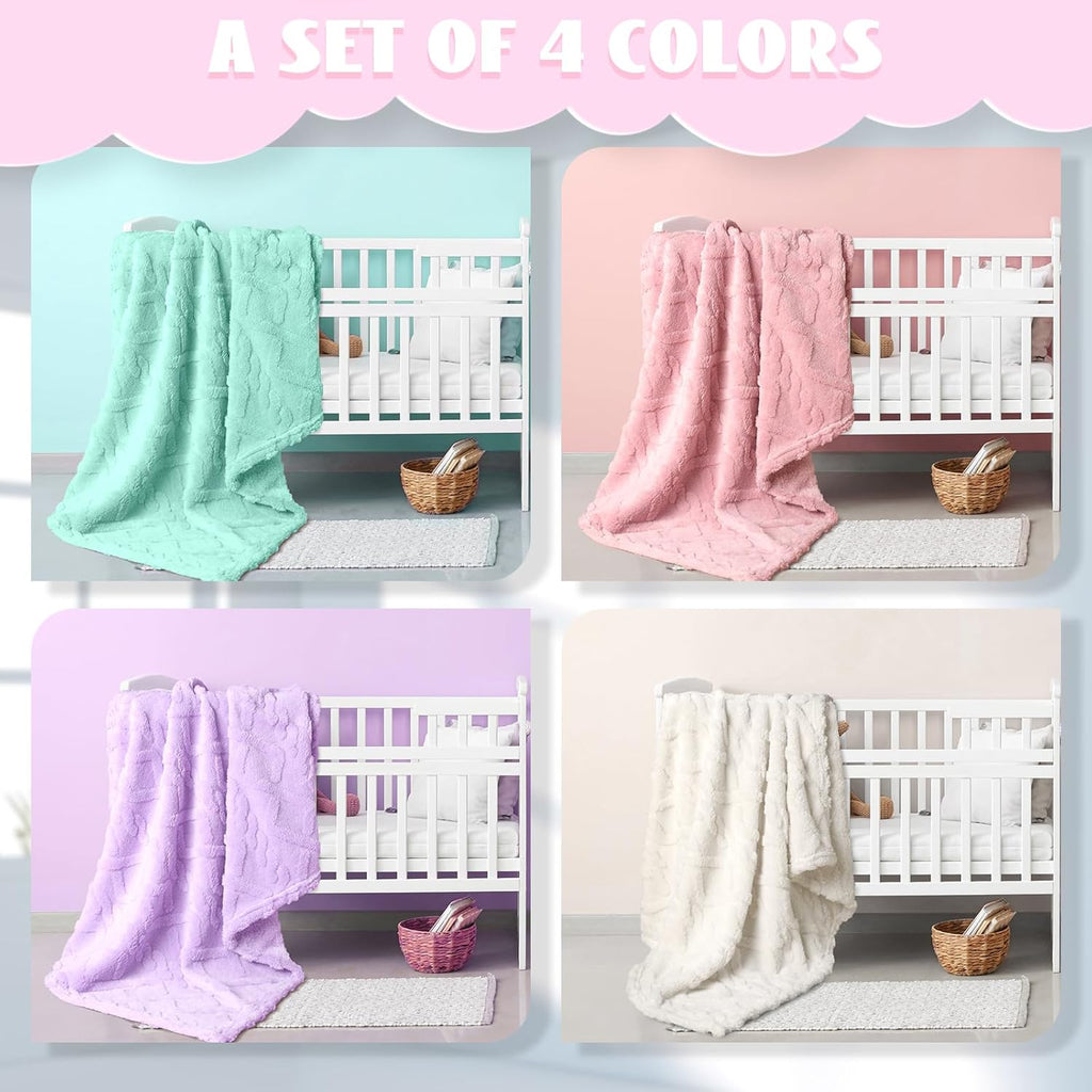 VitalCozy 4 Pcs Fleece Baby Blankets - Soft Plush Warm Receiving Blankets 30" x 40" for Infants & Toddlers