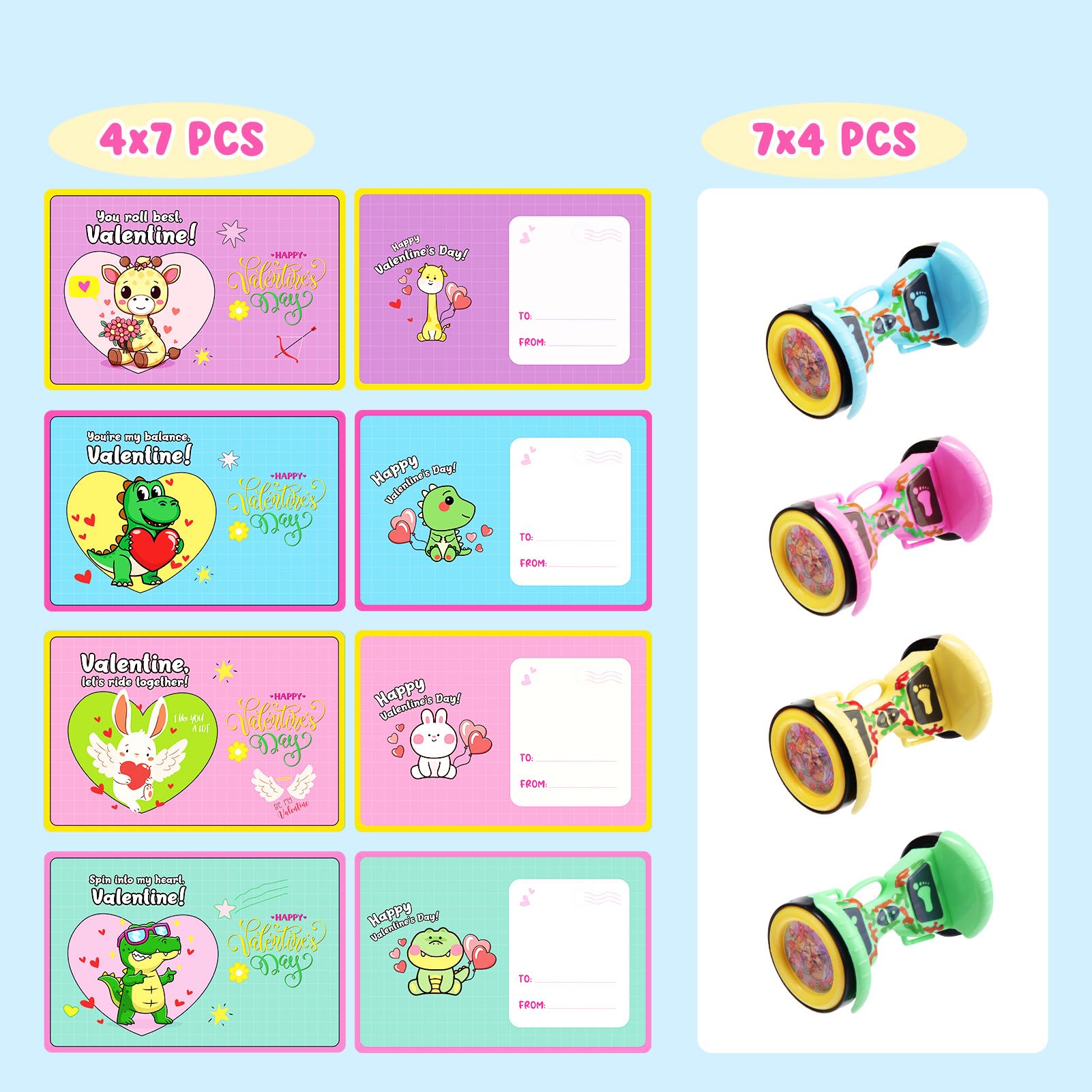 DG-Direct 28 PCS Valentine’s Day Balance Scooters and Cards, Valentines Day Gifts for Kids, Fidget Toys with Valentine Cards, Valentine Cards for Kids Classroom, School Exchange Gift Party Favors