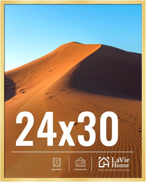 LaVie Home 24x30 Gold Picture Frame - HD Plexiglass Wall Display for Vertical or Horizontal Use