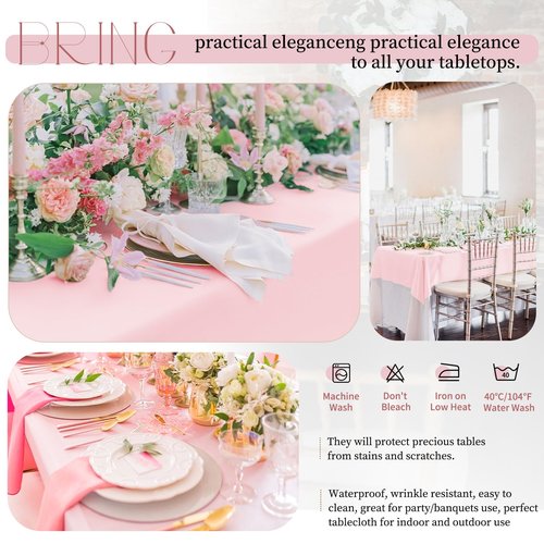 12 Pack Pink Rectangle Tablecloths for 6 Foot Tables 60 x102 inch,Waterproof Pink Table Clothes in Bulk for Wedding,Polyester Stain Resistant Washable Rectangle Table Cover for Party Buffet Camping