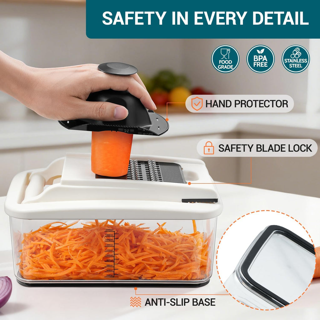 Sopito Vegetable Chopper - Multifunctional Mandoline Slicer with 6 Blades & Container for Easy Food Prep