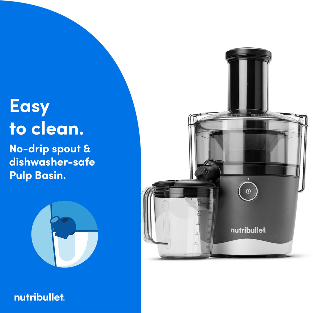 nutribullet® Juicer, 800W Juicer, Large 3" Feed Chute for Whole Fruits and Vegetables, 27oz Juice Pitcher, .5L Pulp Container, Dual Speeds, BPA Free, Gray, NBJ50100