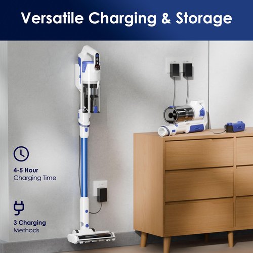 whall Cordless Vacuum Cleaner, 45KPA 88,000RPM Vacuum Cleaners for Home with LED Display, Self-Standing & Anti-Tangle, Lightweight Stick Vacuum for Pet Hair Carpet Hard Floor, Azure