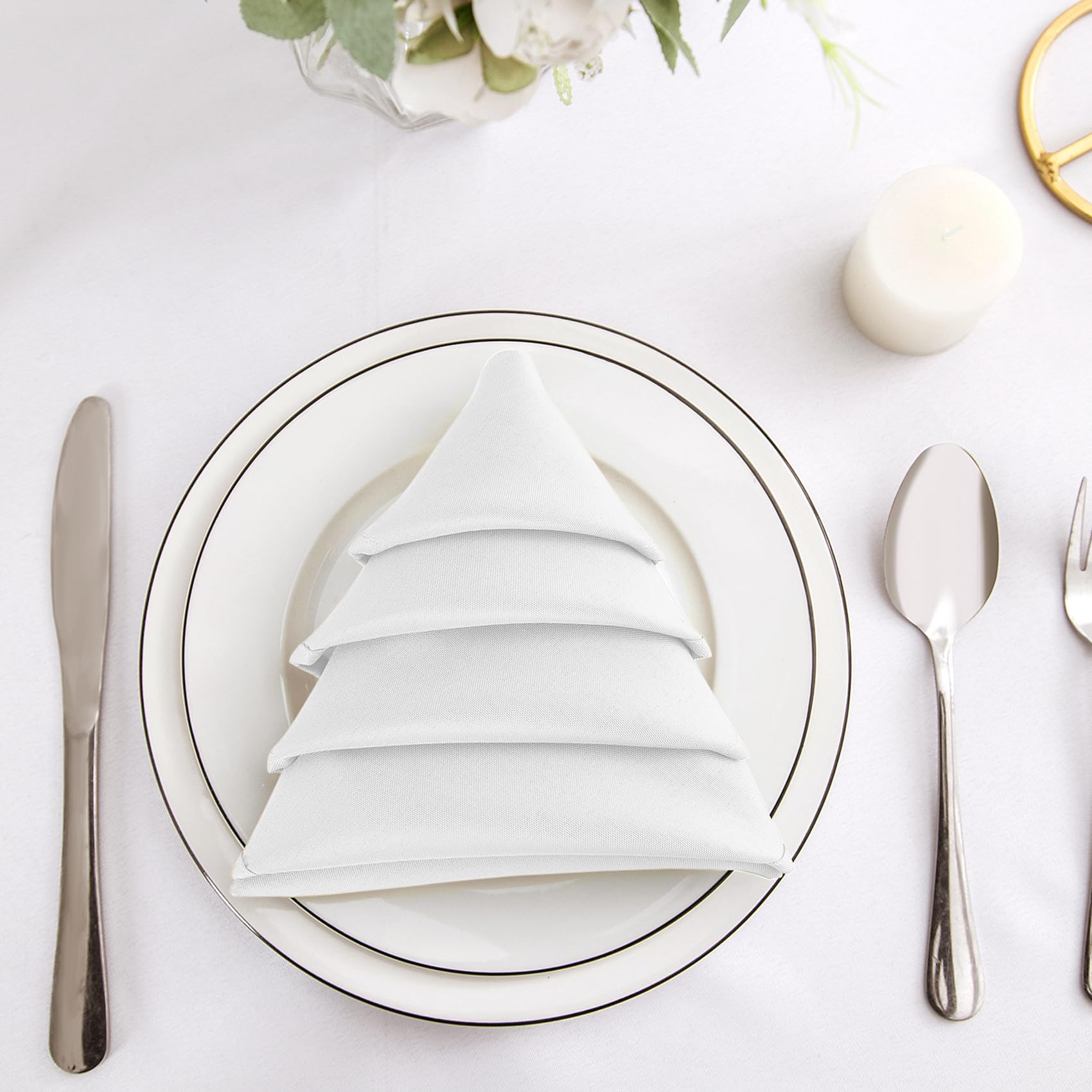 Bailarina Cloth Napkins Set of 120,17x17 inches Dinner Napkins Cloth Washable,Polyester Square Table Cloth Napkin Bulk with Hemmed Edges Ideal for Banquets, Parties and Weddings-White