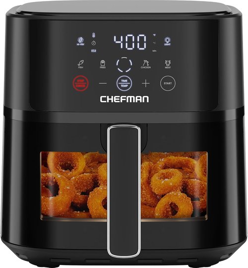 Chefman Air Fryer - 6 QT Compact Air Fryer with Hi-Fry Technology & Easy-View Window - Black
