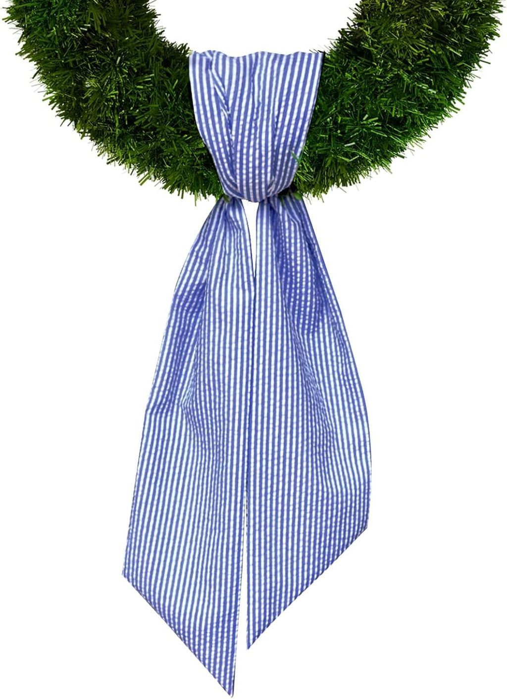 Skiennix Christmas Wreath Sash - Jean Blue Seersucker Holiday Decor for Front Door & Baby Showers