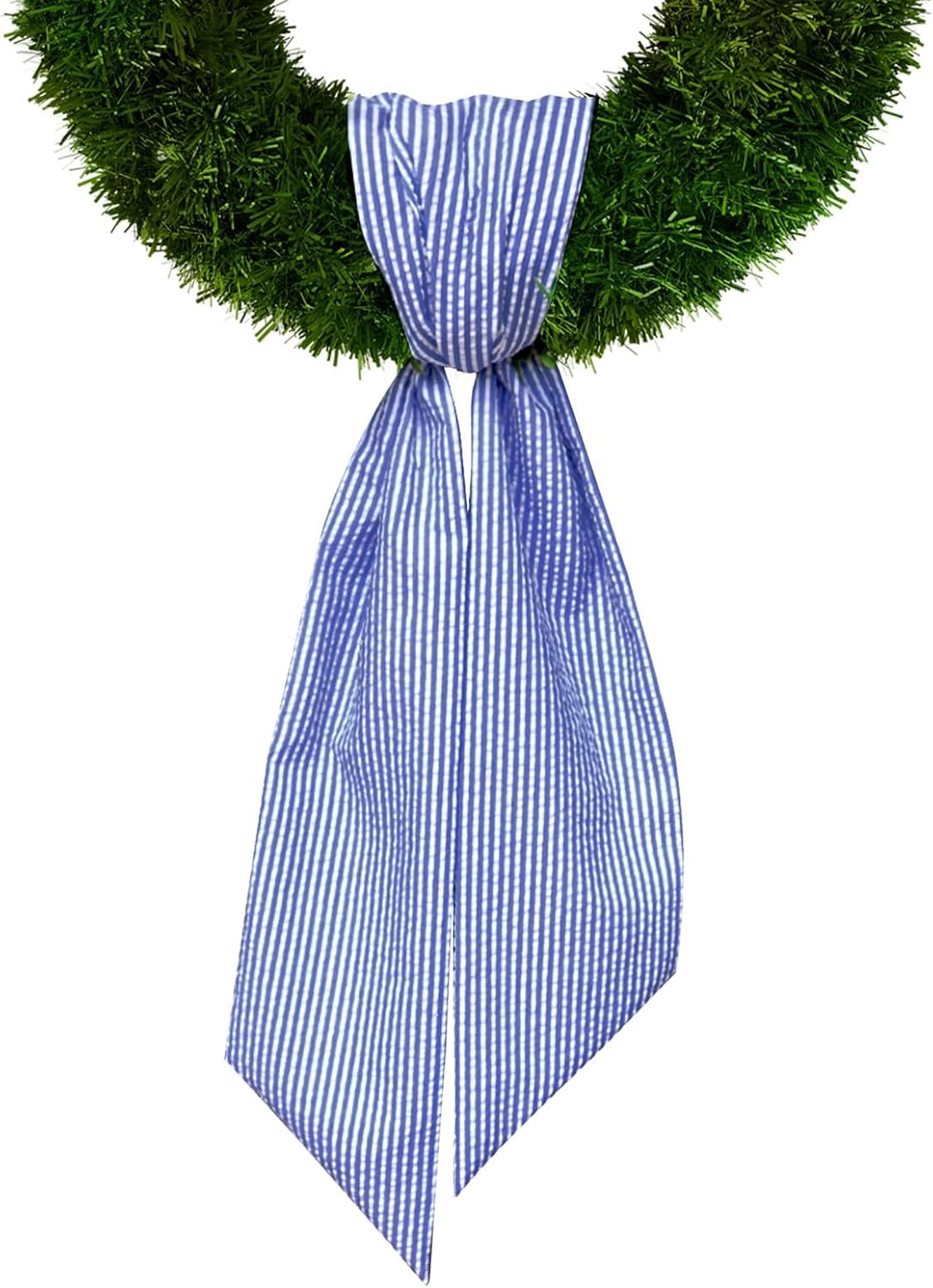 Skiennix Christmas Wreath Sash - Jean Blue Seersucker Holiday Decor for Front Door & Baby Showers