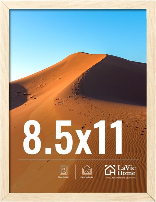 LaVie Home 8.5x11 Picture Frame - Classic Oak Frame with HD Plexiglas for Vertical/Horizontal Display