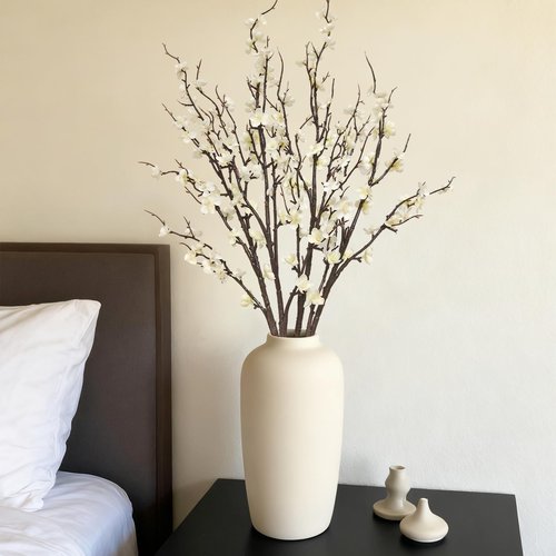 Cherica 4 Pcs Cherry Blossom Branches 39 Inch White Fake Flowers Spring Decorations for Home Decor, Artificial Flowers Long Stem Branches for Vase Wedding Office Party Table Decor Centerpieces