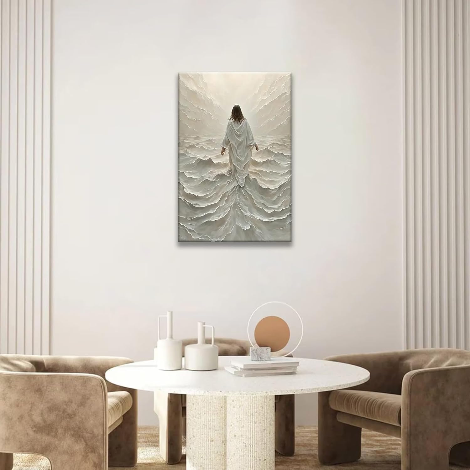 Regine Switzerland Abstract Jesus Walking on Water Canvas Wall Art - Modern Religious Decor 16x24 In