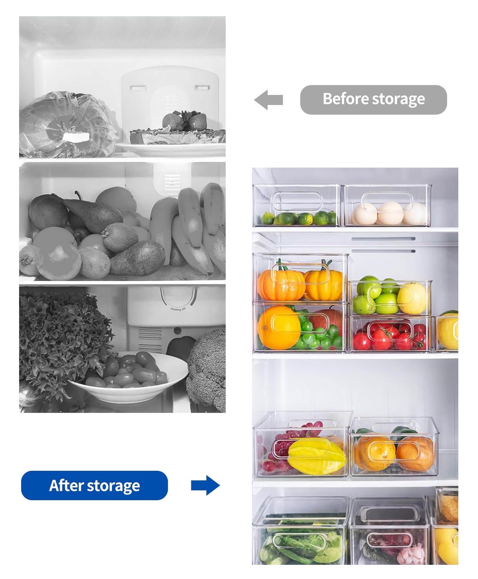 MVOVM Refrigerator Organizer Bins 3 Pack Stackable Fridge Organizers with Handles Clear Freezer Storage Containers for Pantry, Cabinets,Shelves, Drawer – BPA-Free Plastic Kitchen Organizers