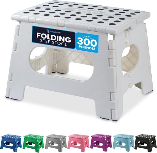 Handy Laundry Folding Step Stool - Lightweight & Sturdy for Adults and Kids | Easy One-Flip Design - White, 9 Inch