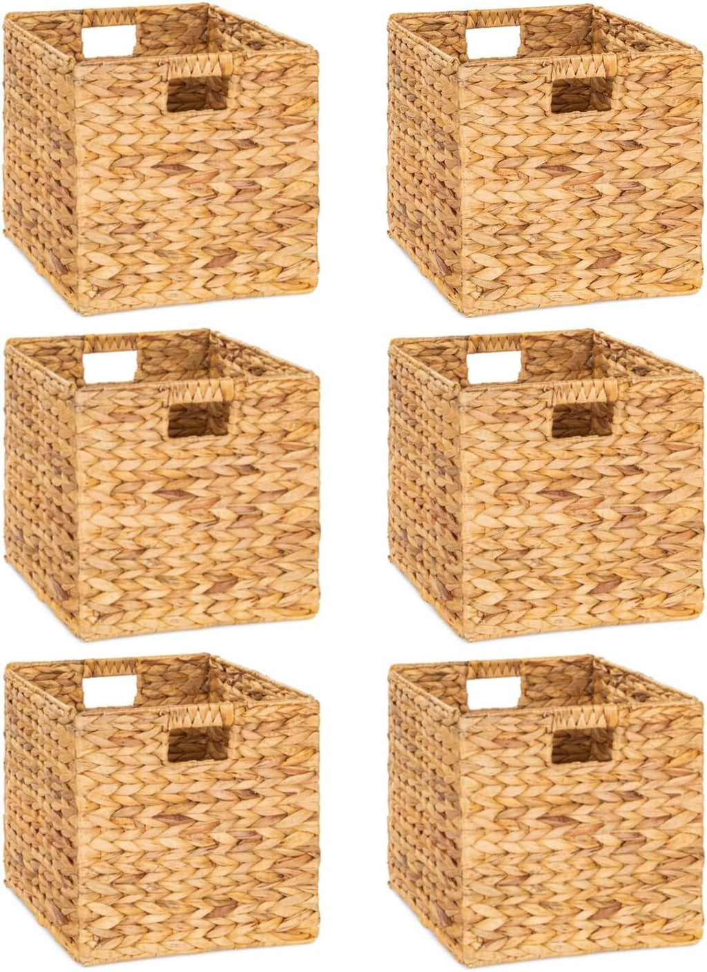 M4DECOR Water Hyacinth Storage Baskets - 12x12in Woven Baskets for Bedroom, Living Room & Nursery (Natural, 6 Pack)