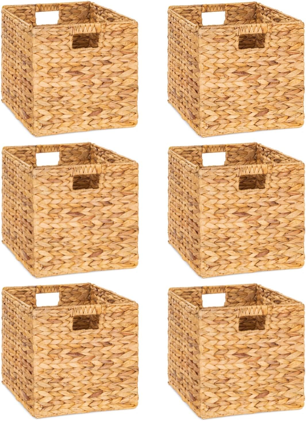 M4DECOR Water Hyacinth Storage Baskets - 12x12in Woven Baskets for Bedroom, Living Room & Nursery (Natural, 6 Pack)