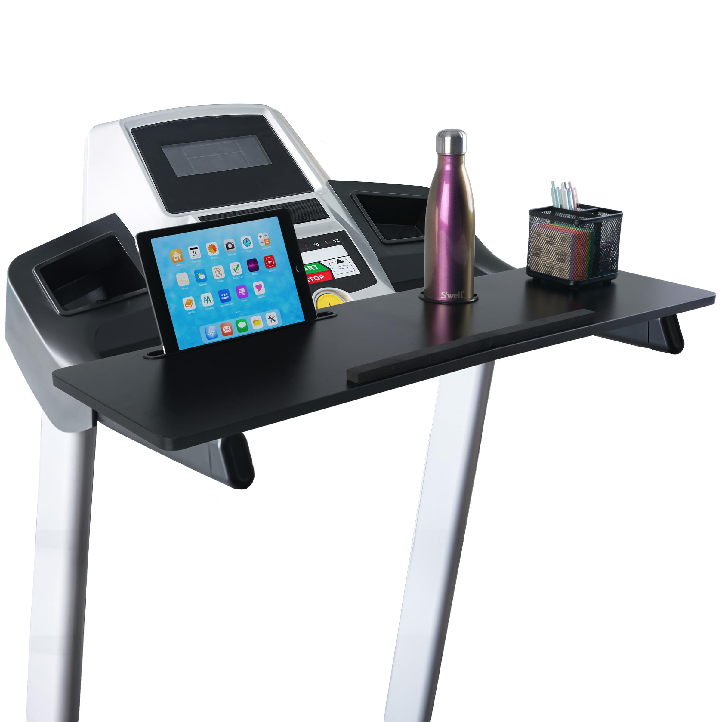 Treadmill Desk Attachment - Universal Treadmill Laptop Holder Workstation Platform for Notebooks or Laptops with Tablet or Phone Holder and Cupholder, Fits Handlebars up to 34” Wide by Wakeman (Black)