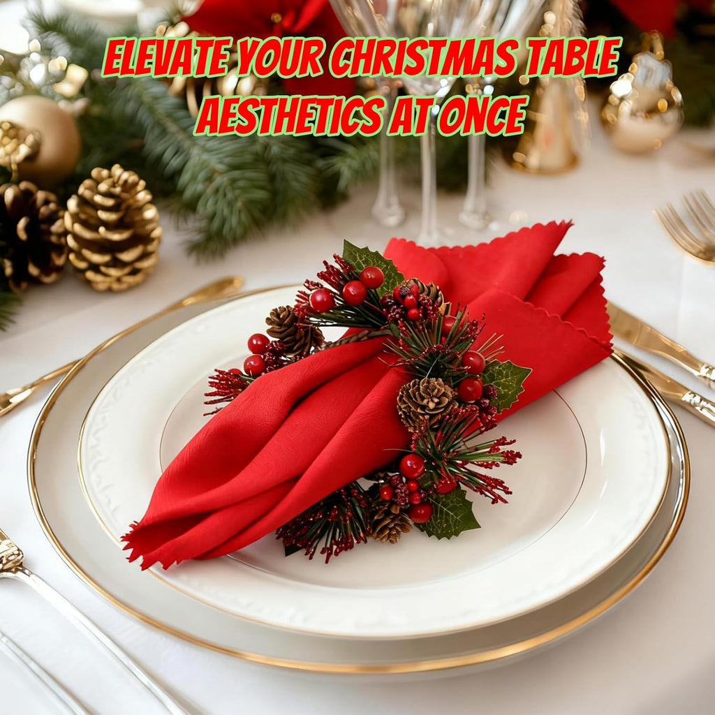 Regine Switzerland Candle Rings Set of 4 - Festive Wreaths with Red Berries & Pinecones for Holiday Decor