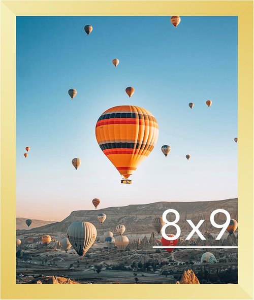 JCJMY 8x9 Gold Picture Frame - Versatile Wall Hanging or Tabletop Display with Shatter-Resistant Plexiglass