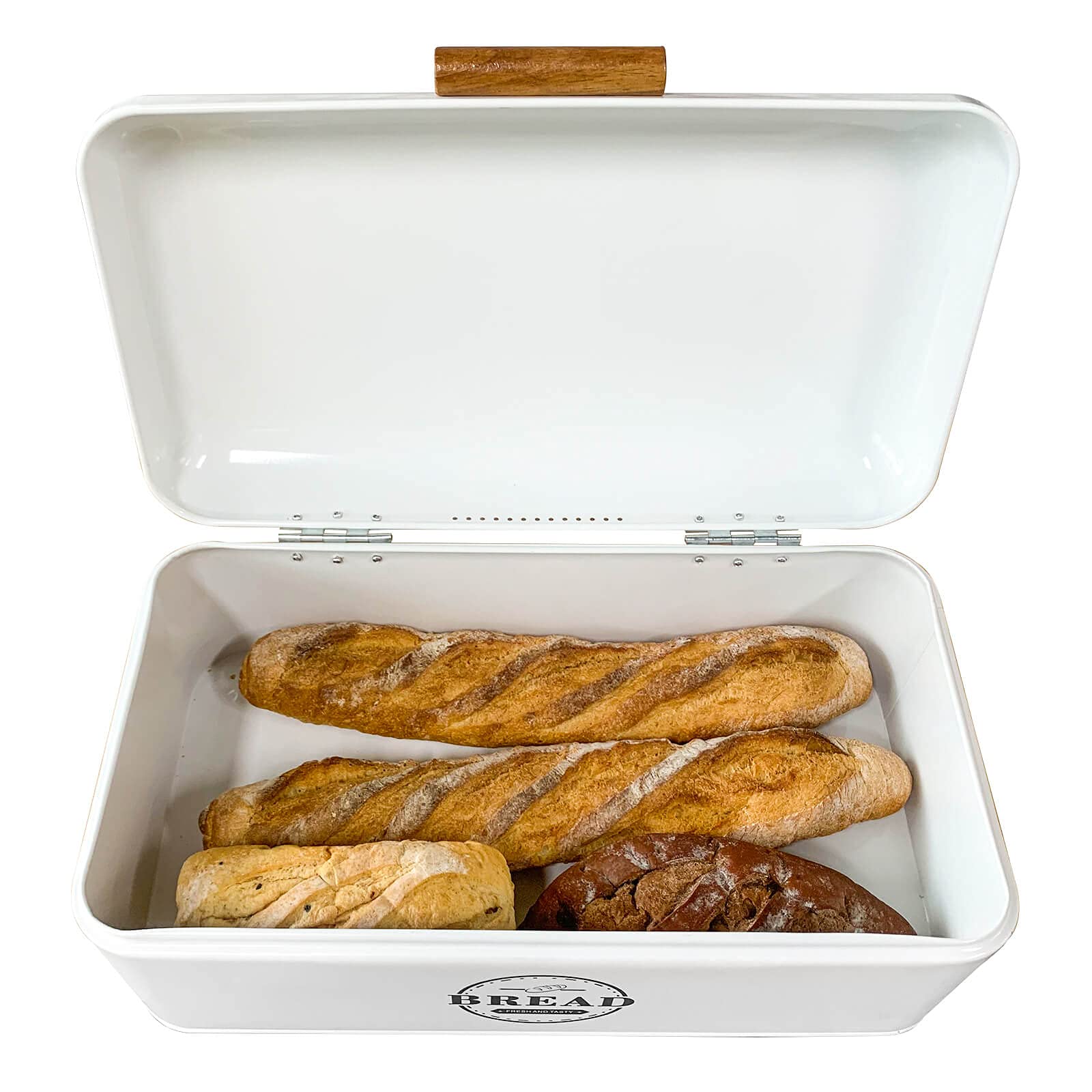 SOTECH Large White Bread Box with Lid,Farmhouse Bread Box in White Metal Extra Large Bread Storage Container for Kitchen Countertop and Room Decor