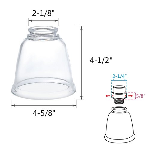 Aspen Creative 23127-4 Contemporary Clear Ceiling Fan Replacement Glass Shade, 2-1/8" Fitter, 4-5/8" Diameter x 4-1/2" Height, Clear, 4 Pack