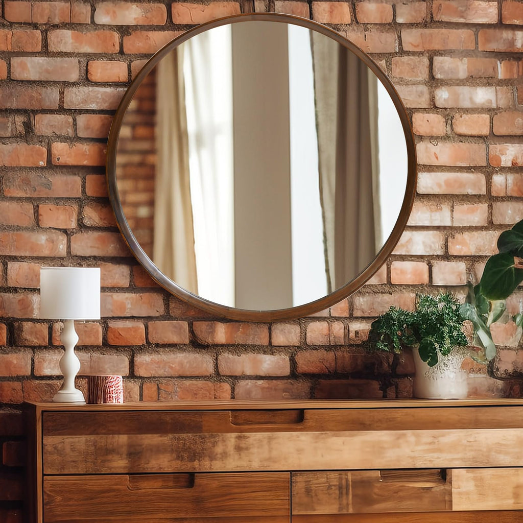 FRUMENSHIP 30 Inch Silver Round Mirror, Circle Wall Mirror with Metal Frame, for Bathroom, Vanity, Bedroom, Living Room, Entrance