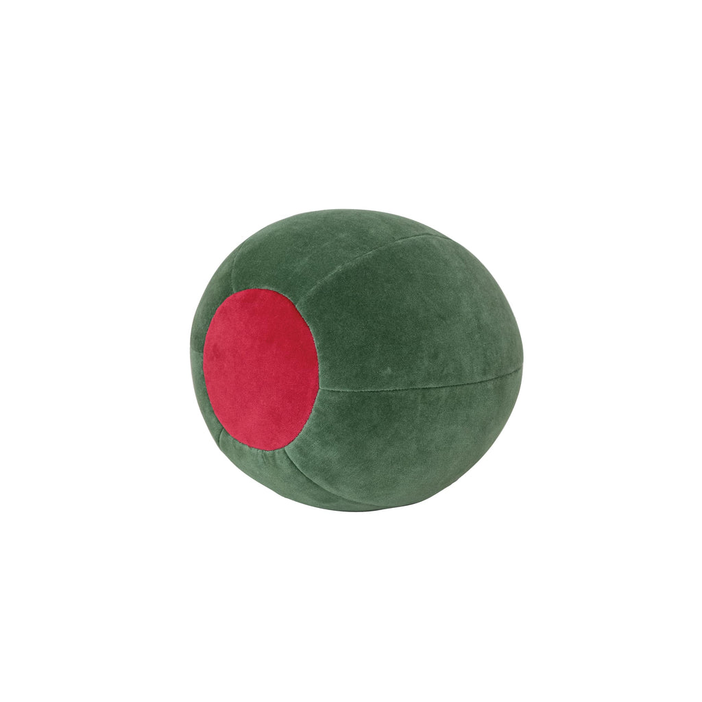 Creative Co-Op Cotton Velvet Olive Shaped Pillow, Green and Red
