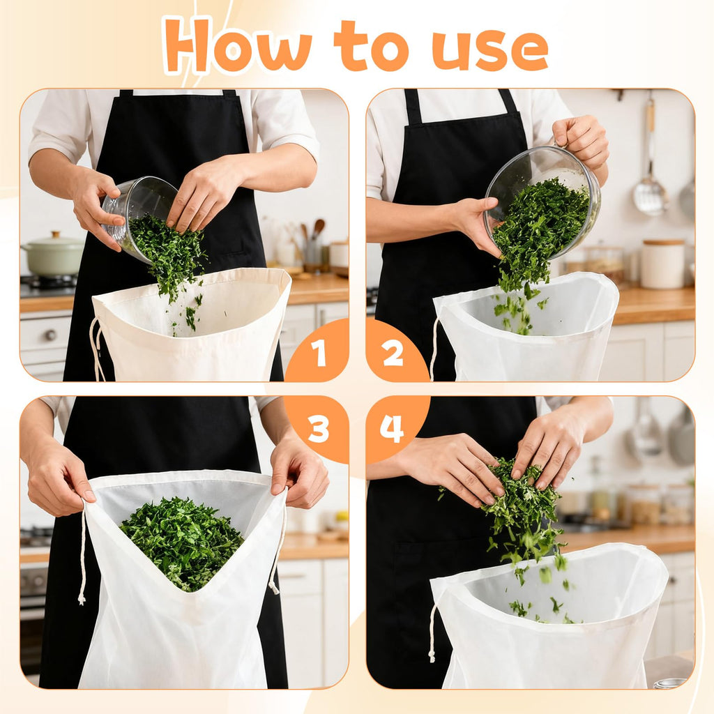 5 PCS Cheese Cloth Bags for Straining Reusable Nylon Fine Mesh Filter Bags Cheesecloth Bag Nut Milk Bag For Nut Milk, Dumpling Fillings, Juice, Cooking and Cheese Making 15 Inch