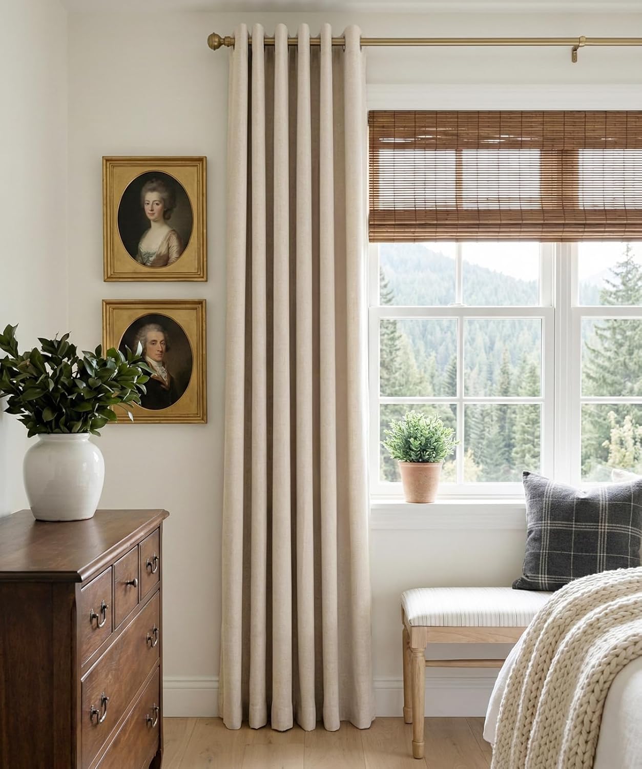 Skiennix 100% Blackout Linen Curtains - Thermal Insulated Drapes for Bedroom & Living Room | Oatmeal, 50" W x 84" L, 2 Panels