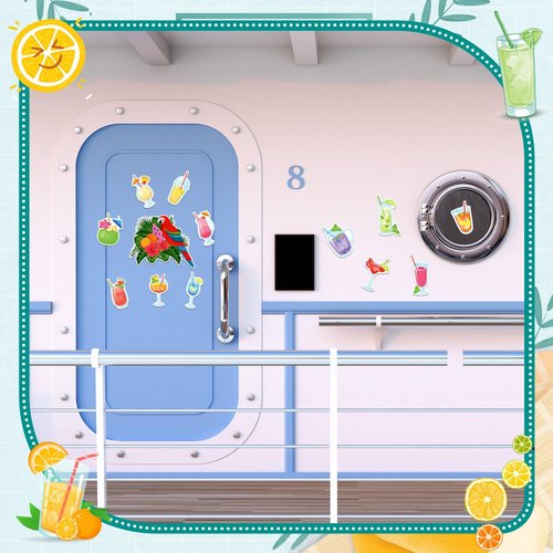 Hoteam 13 Pcs Door Decorations Personalized Funny Magnetic Cruise Decorations Magnet Summer Drink Package Cruise Magnets for Carnival Birthday Essential Ship(Parrot Tropical Drink)