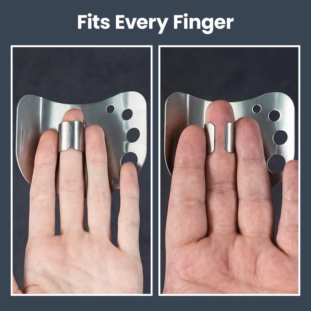 SYOKAMI Finger Guards for Cutting Food, Protects Women’s Fingers and Nails, Ideal Gift for Her, Mom or Wife, 2 Stainless Steel Finger Protectors with Herb Stripper, Adjustable Size