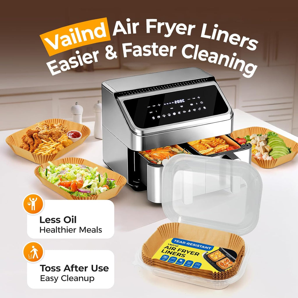 Vailnd Disposable Air Fryer Liners - 200 Pcs Oil-Proof Parchment Paper for Ninja & Chefman | 8.6x5.5 Inch