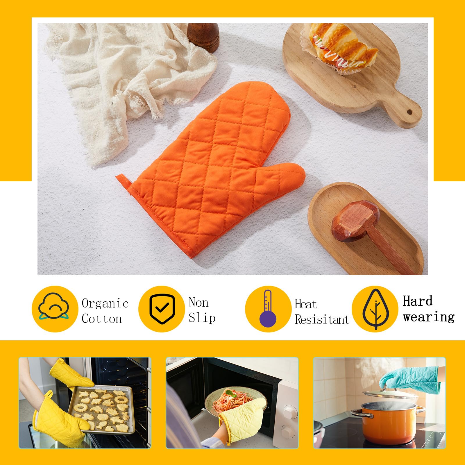 Dandat 16 Pairs Oven Mitts Quilted Terry Cloth Lining Extra Long Heat Resistant Kitchen Glove Christmas Cotton Microwave Baking Glove for Reliable Flexible Cooking Grille BBQ, 11 Inch, 8 Colors