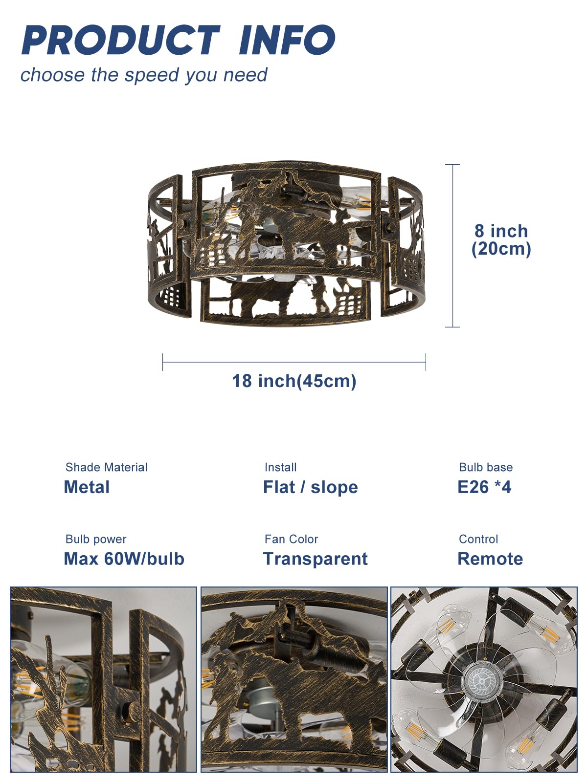 DDLLDESHI Farmhouse Rustic Ceiling Fan with Light and Remote Black Chandelier fan with Bear and Deer Rustic Fandelier for Bedroom,Kitchen,Foyer,Entryway(Adjustable Height,6 Speed, Timing)