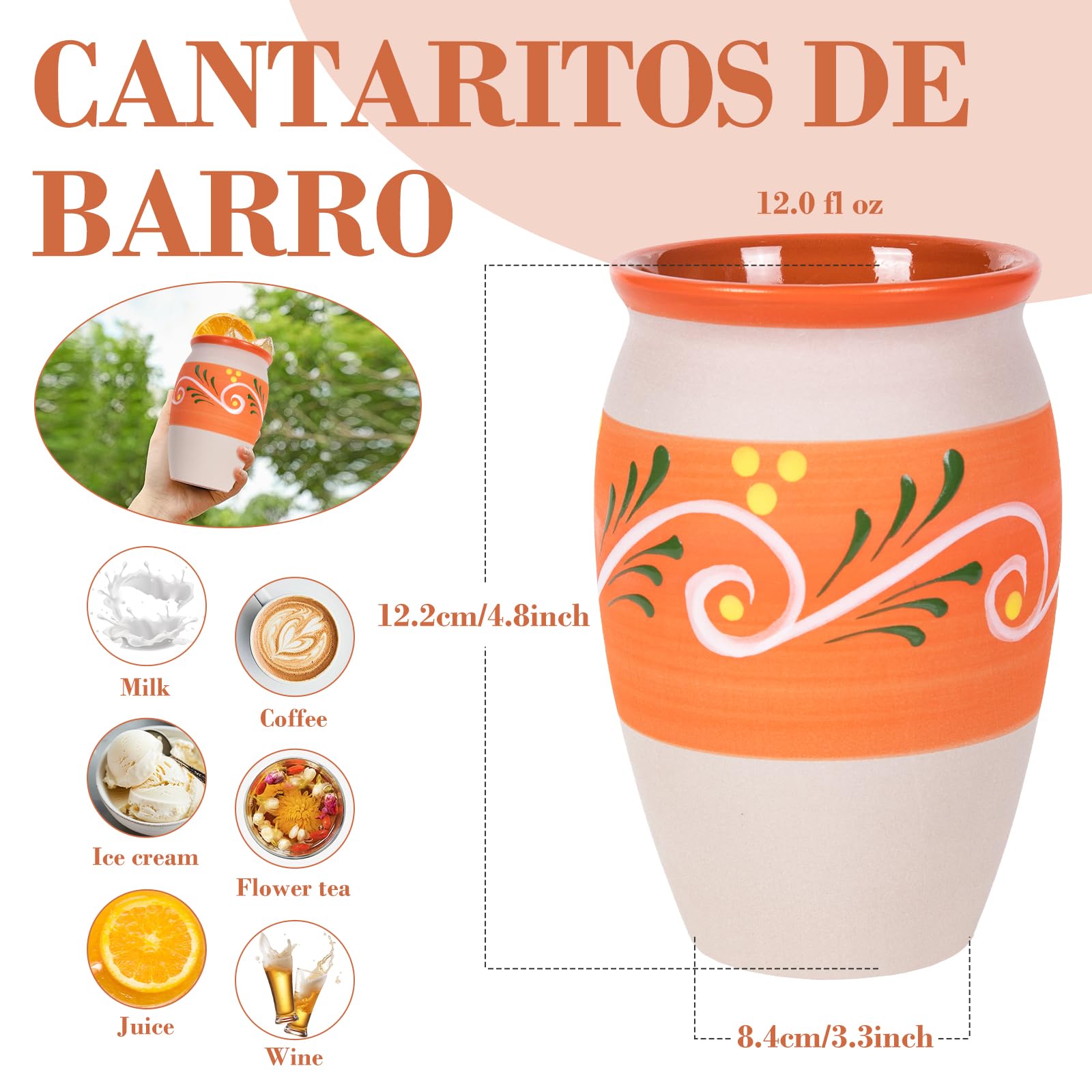 FirstGift 12-Pack Cantaritos de Barro Mexicanos – 12 oz Handmade Clay Cups for Margaritas, Taco Tuesday, Mexican Fiesta (Dishwasher & Microwave Safe)