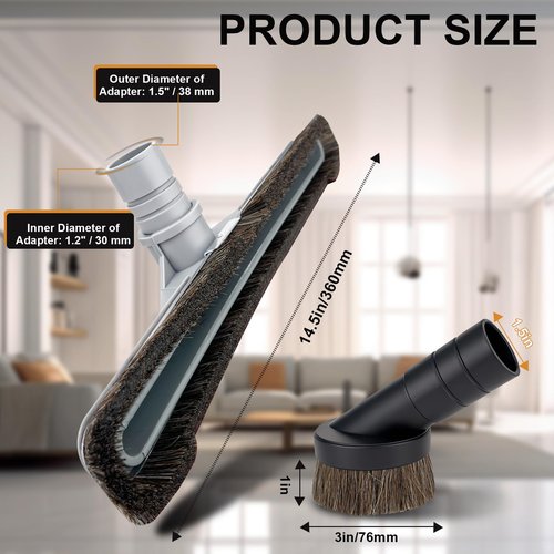 Horsehair Vacuum Floor Brush Compatible with ProTeam Vacuum Backpack and Hoover Vacuum C2401,14" Attachment for Commercial Cleaner+ 3" Round Dusting Brush, Part #101446