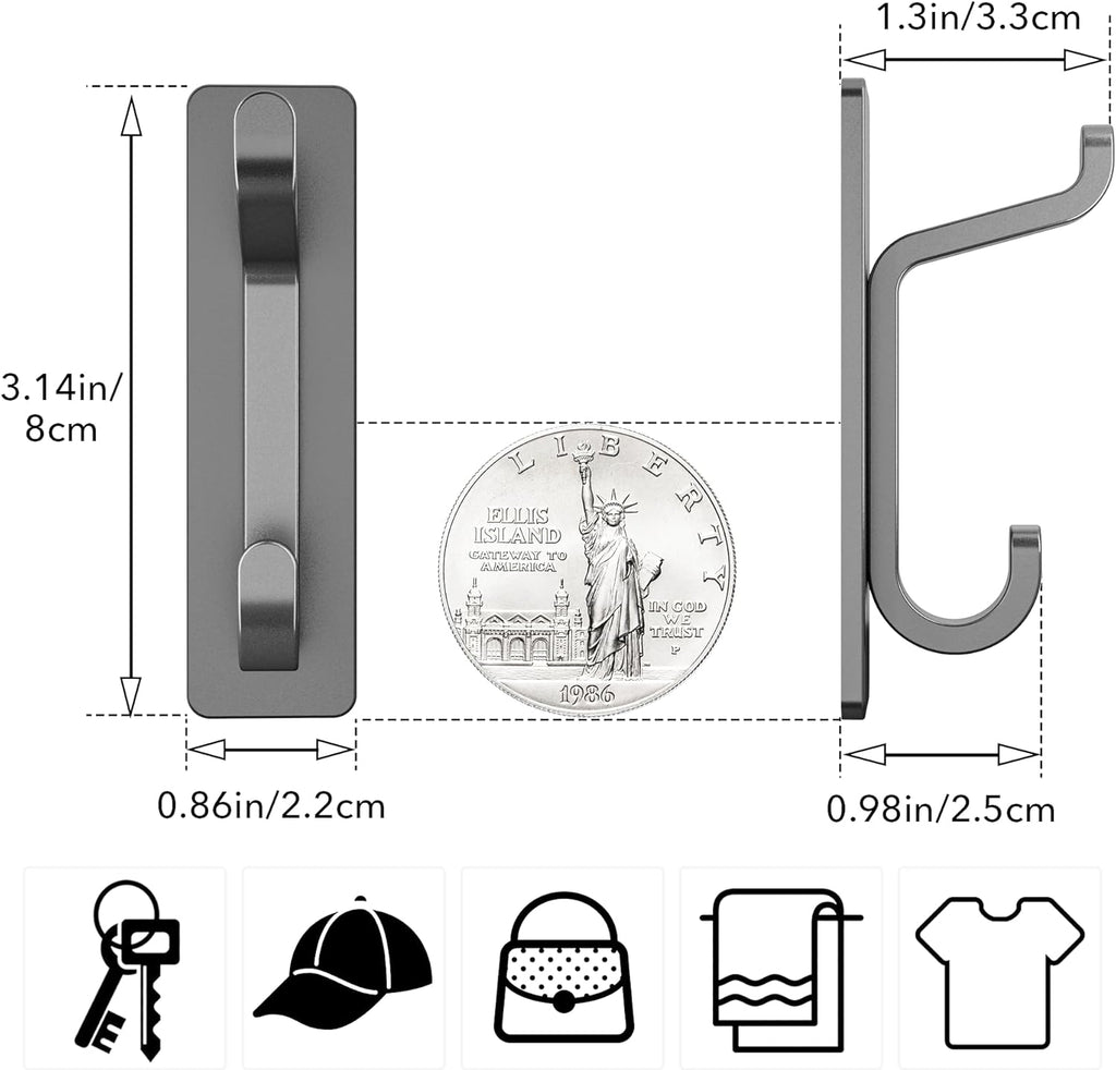 Pickpiff Wall Hooks - 13LB Strong Adhesive Coat & Towel Hangers | Grey 4-Pack