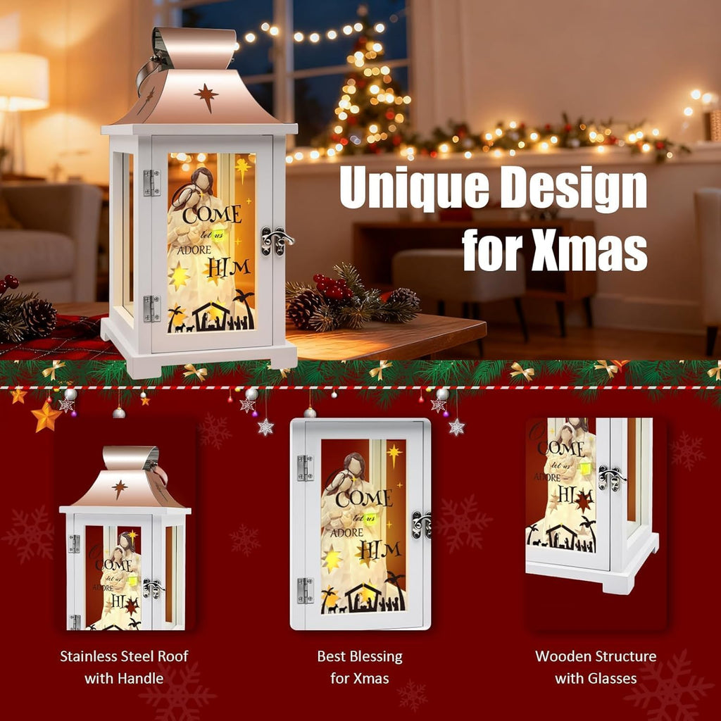 Skiennix Christmas Nativity Set - 15.1" Tall Lantern for Table Centerpieces | Indoor Xmas Décor Gift
