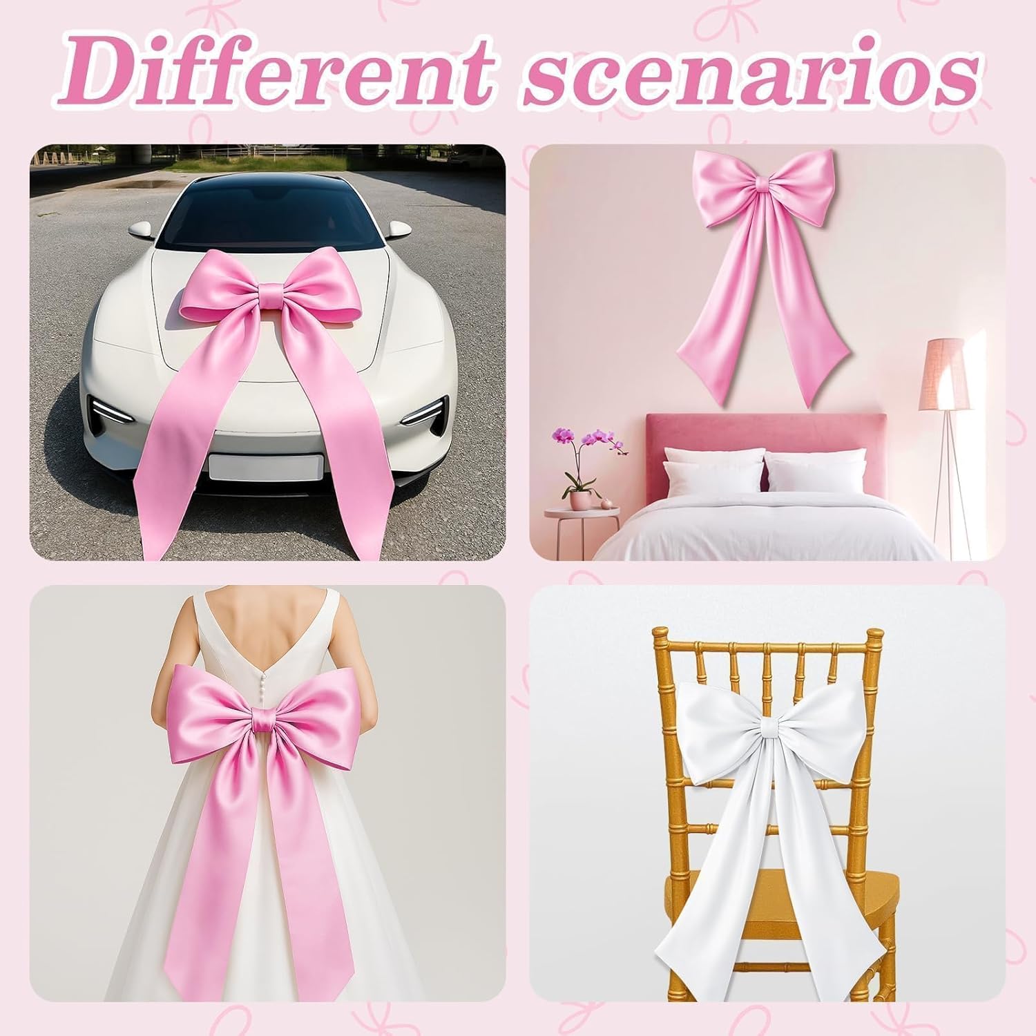 Skiennix Pink & White Bow Decor - 2 Pack for Coquette Room Backdrop | Perfect for Valentine's Day & Weddings