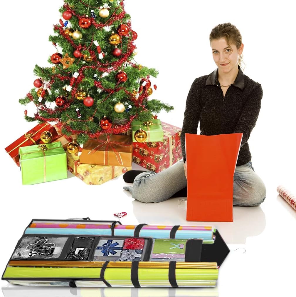 ProPik Gift Wrap Organizer - Double-Sided Wrapping Paper Storage with Multiple Pockets | 40”x17” (Black)