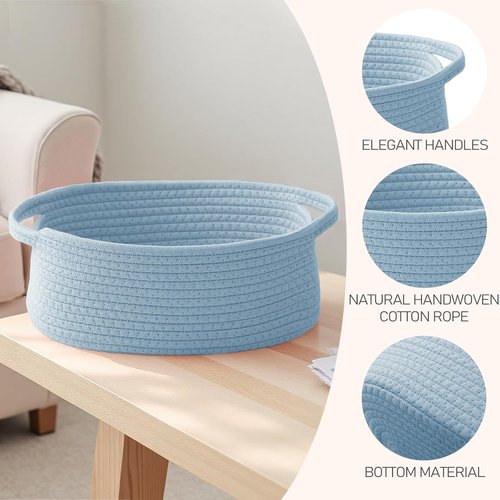 JMvicyroam Woven Storage Basket - Small Rope Organizer with Handles for Shelves & Closets | Blue