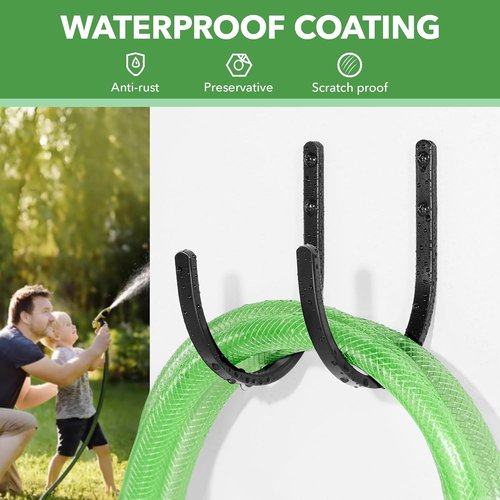 Garden Hose Holder - Durable Aluminum Wall-Mounted Hose Hanger with 4 Hooks for Outdoor Use