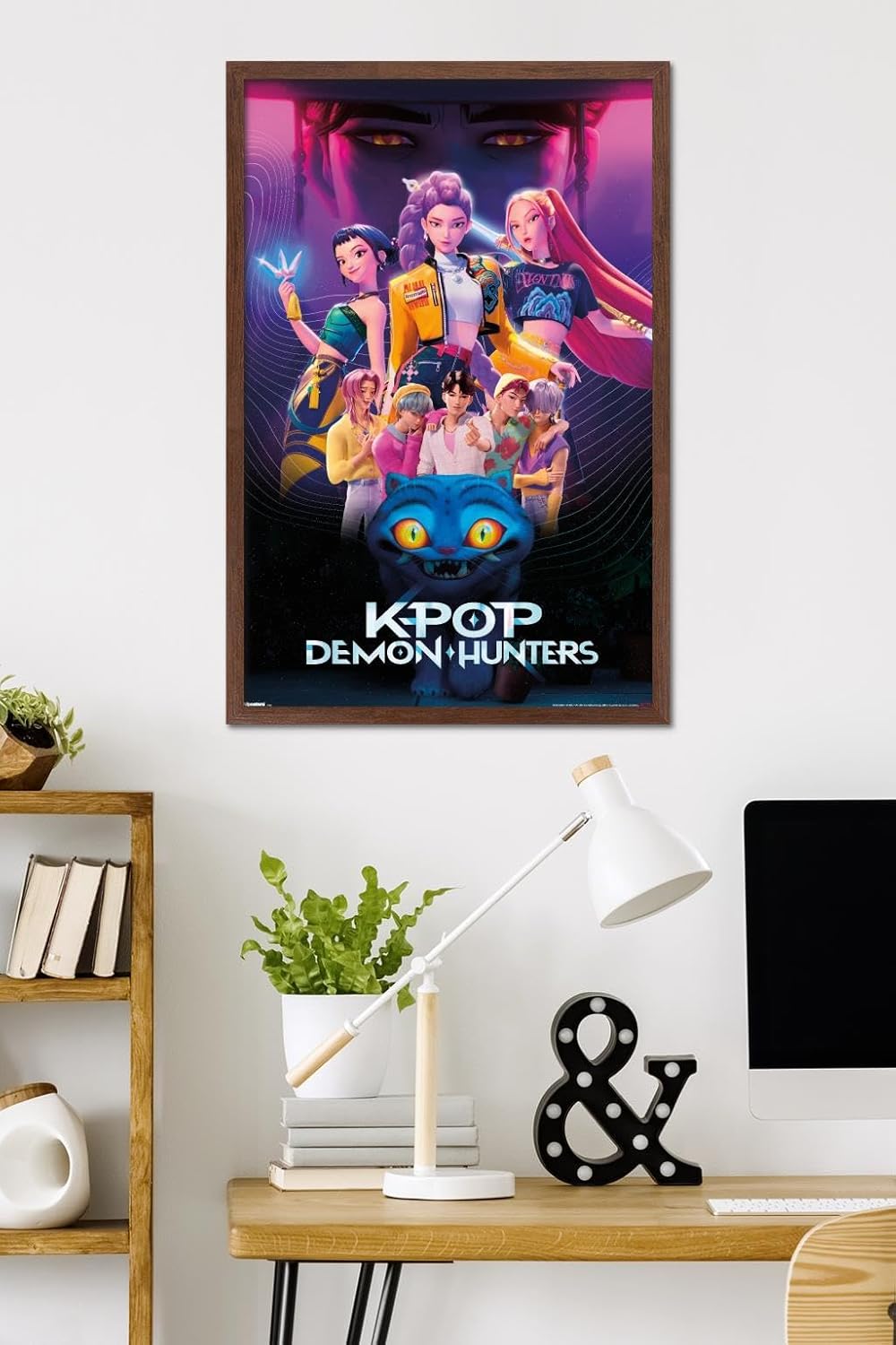 Netflix KPop Demon Hunters Wall Poster - Mahogany Framed, 34L x 22.4W for Stylish Decor