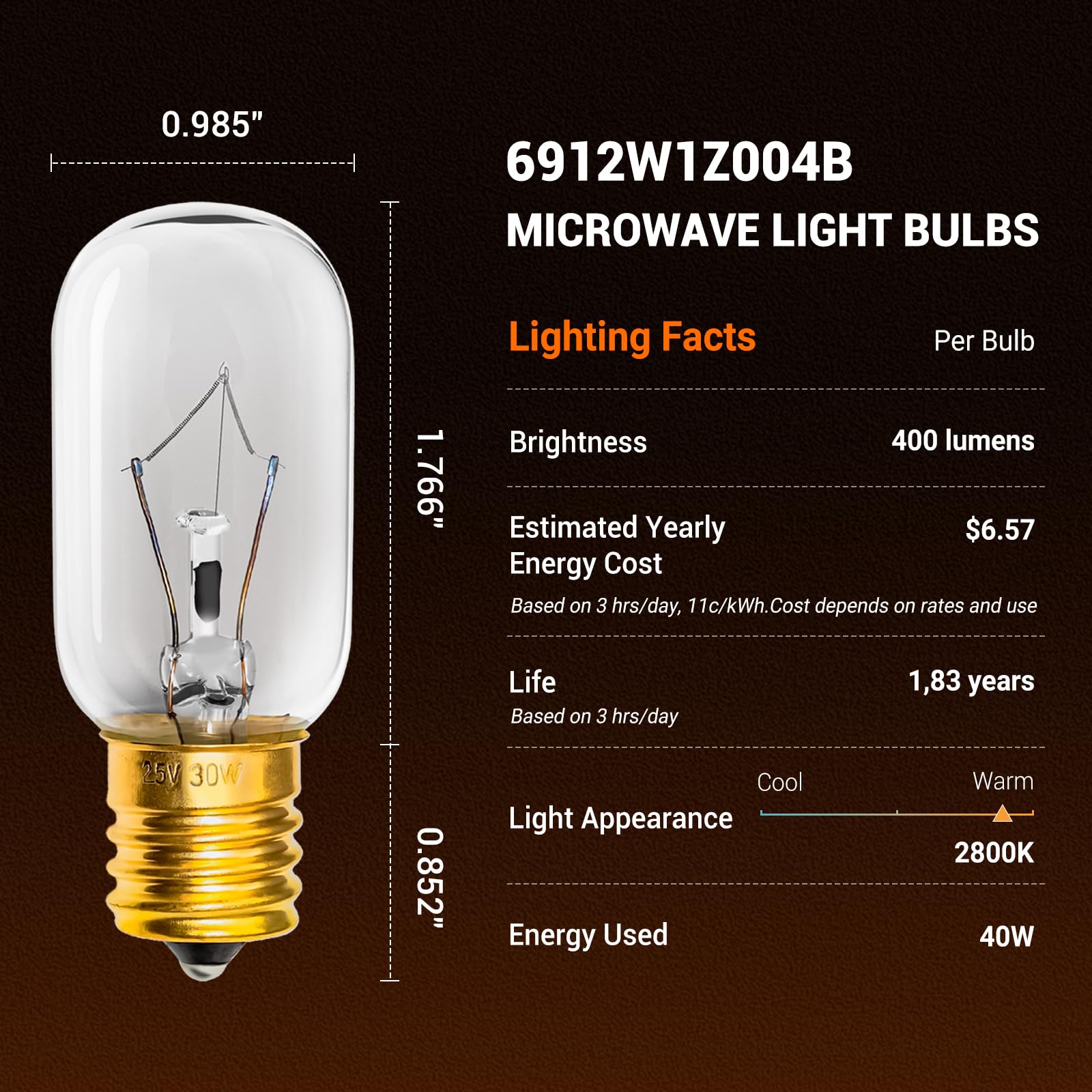 Belleone Light Bulb Fits for LG Microwave Oven - Compatible with LG Frigidaire Ken-more Whirlpool GE Over the Range Microwave, Dimmable 125V 30W E17 Base, Kitchen Night Light, Repalce 6912W1Z004B,4pcs