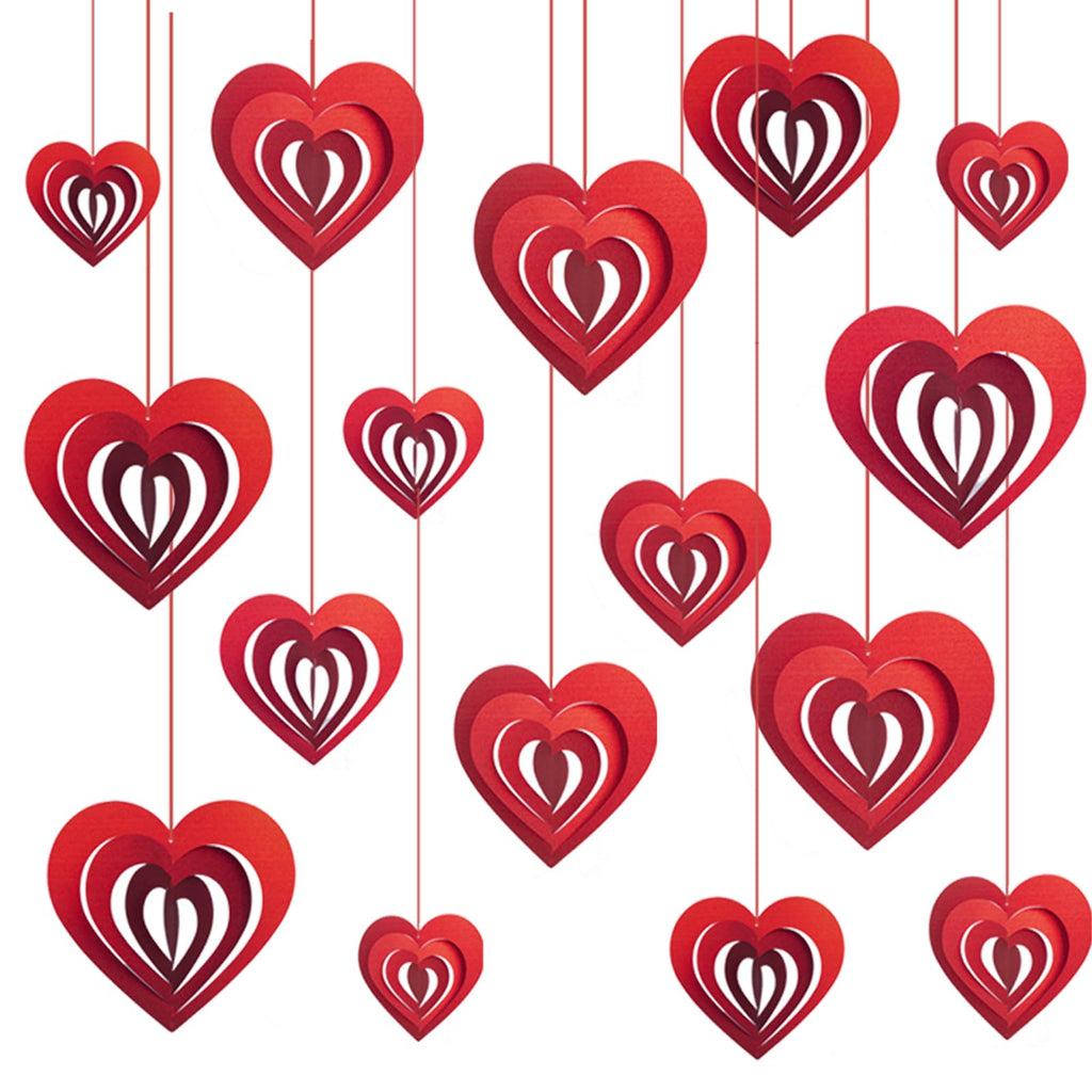 40Pcs Valentine's 5D Glittering Heart Hanging Foil Decorations, Swirl Red Hollowed Heart Hanging Heart Garland for Valentine's Engagement Wedding Bridal Shower Anniversary Party Decorations