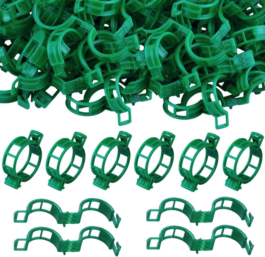 Skiennix Plant Support Clips - 100 Durable Tomato & Grape Vine Clips for Garden Trellis | Green