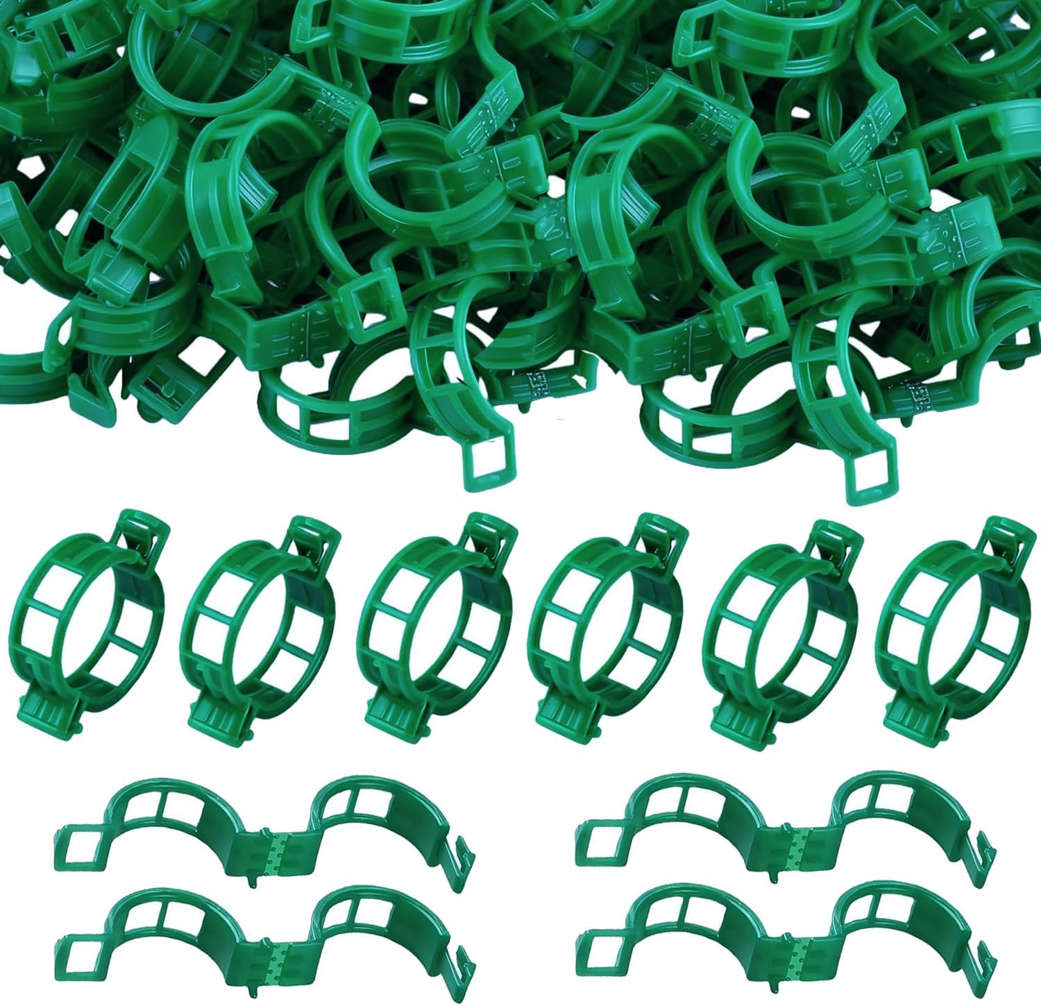 Skiennix Plant Support Clips - 100 Durable Tomato & Grape Vine Clips for Garden Trellis | Green