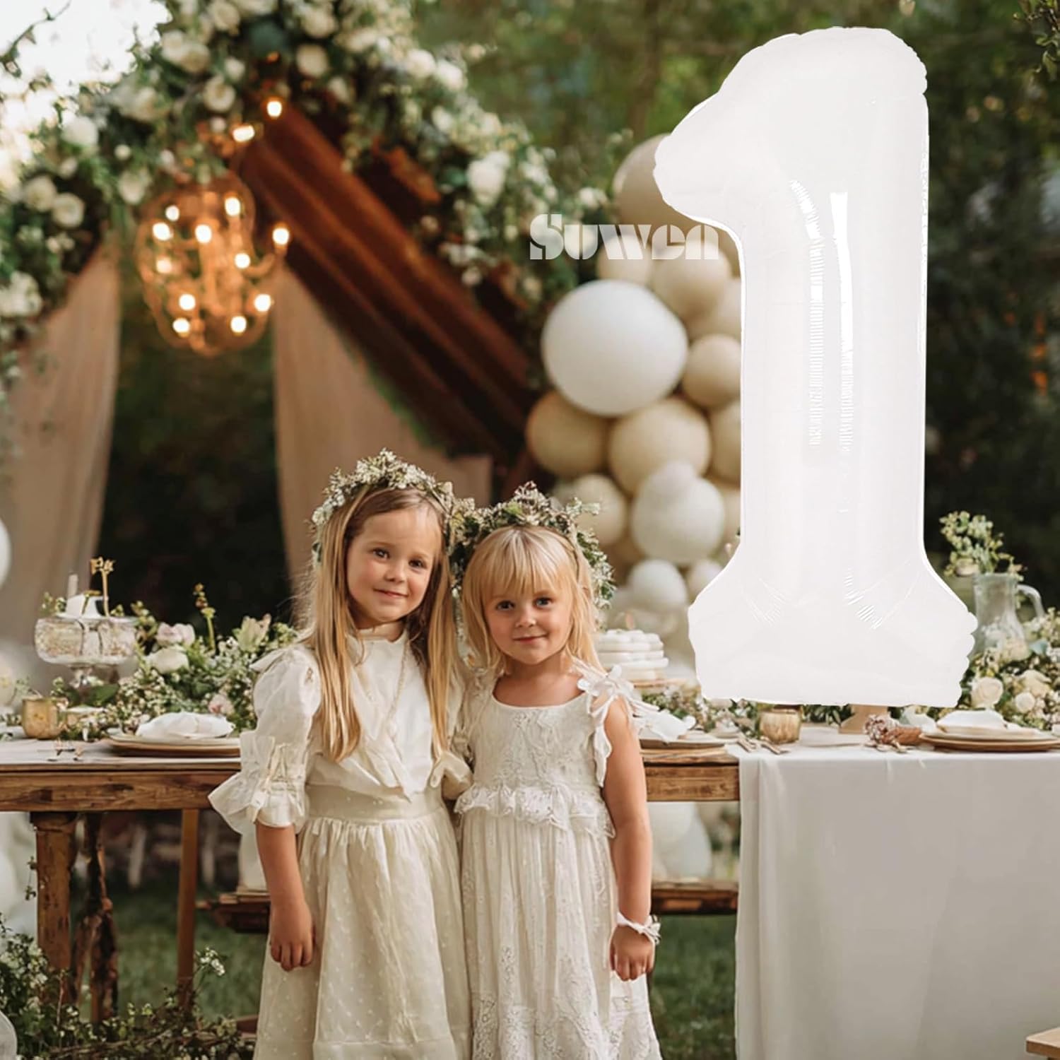SUWEN 40-Inch White Giant Foil Number Balloons | 0-9 Mylar Birthday & Anniversary Party Decor